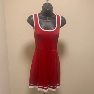 Red Sleeveless Knit Mini Dress with White Trim